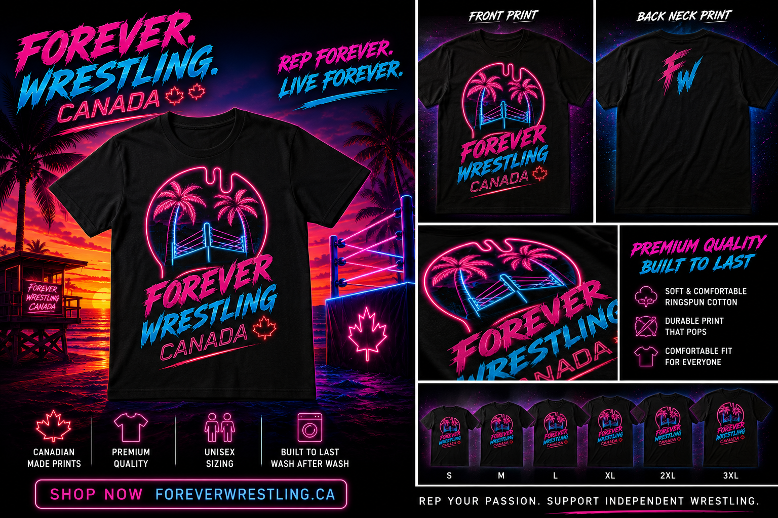 Forever Wrestling Synth Wave Retro Tee