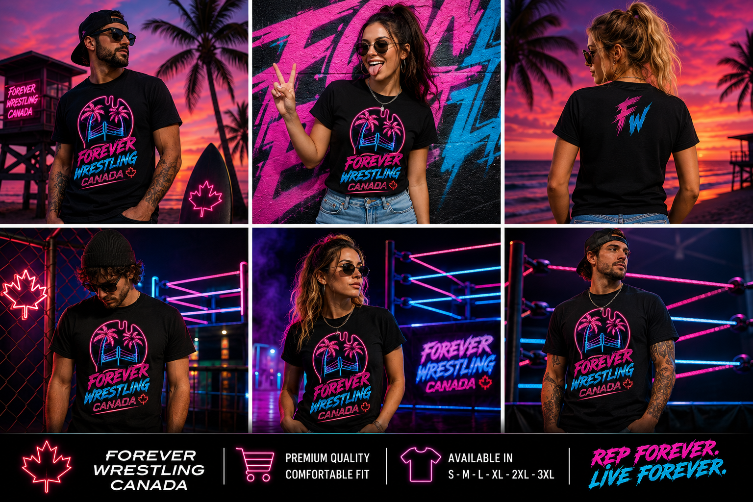 Forever Wrestling Synth Wave Retro Tee